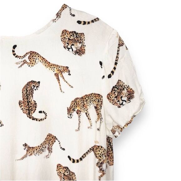 Anthropologie Nach Bijoux Boho Leopard Pattern Linen Blend Top Size L - Picture 3 of 8